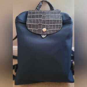 Longchamp Navy Backpack with Croc-Embossed Flap
